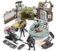 SYNCFUN Military Engineering Toy Set - Military Base, Vehicles, Action Figures & Weapon Accessories, Helicopter with Light & Sound - Realistic Combat Toys for Kids