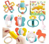 SYNCFUN Rattle Toys for Babies 0-6 Months, Infant Sensory Toys, Animal Rattle Teether Set, 10pcs Silicon Montessori Baby Ring,Shaker Grab Baby Rattle, Newborn Baby Toys 3 6 9 12 Months Toddler