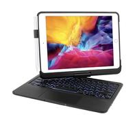 Synchro Bands 360° Keyboard Case for iPad 10.2 Inch (9th Gen 2021/8th Gen 2020/7th Gen 2019), Air 10.5 Inch (3rd Gen 2019), iPad Pro 10.5 Inch (2017), Backlight, Touchpad, QWERTZ (Black)