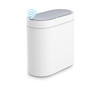 SYNCVIBE Bathroom Trash Can with Lid, 2 Gallon, Slim Motion Sensor, Narrow Automatic Plastic Trash Can for Bedroom, Living Room, Toilet, Office (White)