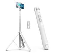 SYNCWIRE 53" Phone Tripod with Rechargeable Bluetooth Remote, All-in-one Extendable Aluminum Selfie Stick with 360° Rotation, Tripod for iPhone & Android Phones, Unique Open Button Design, White
