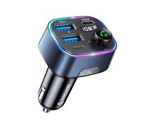 SYNCWIRE Bluetooth 5.4 FM Transmitter 48W Max USB Bluetooth Car Adapter | Wireless Radio Receiver, Hands-Free Calling, Music Player Support 64G Drive with Light Switch Car Charger, Blue