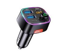 Syncwire Bluetooth 5.4 FM Transmitter Car Adapter 48W (PD 36W & 12W) [Light Switch] [HiFi Bass Sound] [Fast Charging] Wireless Radio Music Adapter LED Display Hands-Free Calling Support USB Drive