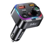 Syncwire Bluetooth 5.4 FM Transmitter Car Charger 54W PD&QC 3.0 USB Type-C Charger Adapter [Fast Charging] [Stronger Mics & HiFi Deep Bass] [Light Switch] Wireless Radio Receiver Hands-Free Calling