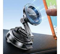 SYNCWIRE for MagSafe Car Mount [3-Axis Adjustable], Vacuum Magnetic Phone Holder with Replaceable Suction Cup Dashboard/Windshield, 360° Rotation & Foldable, for iPhone 17-12 Pro Max Plus