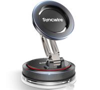 SYNCWIRE MagSafe Car Mount, 2-Axis Vacuum Suction Cup Magnetic Phone Holder | 18 Strong N52 Magnets, 78+ lb Suction Hold, 2-Axis Folding Arm, 360° Rotation, Extra Nano Gel Grip for Dashboard & Windshield