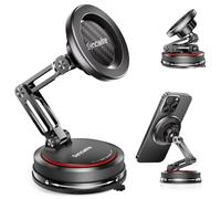 SYNCWIRE MagSafe Car Mount, 3-Axis Vacuum Suction Cup Magnetic Phone Holder | 18 Strong N52 Magnets, 78+ lb Suction Hold, 3-Axis Folding Arm, 360° Rotation, Extra Nano Gel Grip for Dashboard & Windshield
