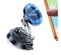 SYNCWIRE MagSafe Car Mount, Vacuum Suction Magnetic Phone Holder for Dash Windshield Tesla Screen, Strong Magnets, 2 Suction Cups, 3 Axis Foldable, 360 Degree Rotation, iPhone 18 to 12