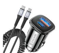 SYNCWIRE PD 30W & QC 3.0 60W USB C Car Charger with Type C 12V Charging Cable for iPhone 15 Pro Max, Samsung S23, Google Pixel 7
