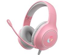 syndesmos CM7002 Gaming Headset for PS5, PS4, PC, Mac, Switch, Xbox Series, Surround Sound RGB Gaming Headphones with Noise Canceling Microphone, 50MM Dynamic Drivers, 3.5MM Audio Jack, Light Pink