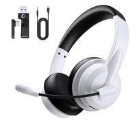 syndesmos Wireless Headset with Microphone, Adjustable Headband PC Headset, Multipoint Connect, bluetooth headphones V5.3 for Phone, Tablet, Call Center, Office, Meeting, Class, Business (White)