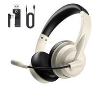 syndesmos Wireless Headset with Microphone, Adjustable Headband PC Headset, Multipoint Connect, bluetooth headphones V5.3 for Phone, Tablet, Call Center, Office, Meeting, Class, Business (Beige)