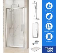 Synergy Chrome Pivot Hinge Door 700 X 700mm, Tray, Waste & Trisen Round Shower Full Set