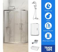 Synergy Designer Chrome Door 800 X 1200mm, Tray , Waste & Trisen Shower Full Set Offset Quad