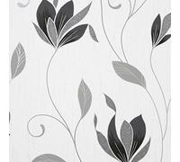 Synergy Floral Black White Luxury Vinyl Wallpaper - Textured Modern Contemporary Glitter Feature Wall