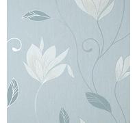 Synergy Floral Blue Grey Wallpaper - Silver Glitter Metallic Modern Textured Feature Wall Contemporary