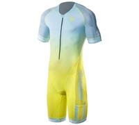 Synergy Triathlon Tri Suit - Men's Elite Short Sleeve Trisuit Cycling Skinsuit (Mint/Yellow, Large)