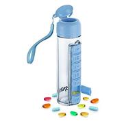Synergy Water Bottle & Pill Organizer - Travel Storage Container for Water, Juice, Vitamins - Portable 7-Day Pillbox - for Outdoor, Gym, Travel - Easy Carry Strap - BPA Free Plastic - 400ml (Blue)