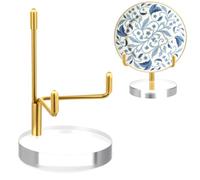 SynHHergyx Adjustable Metal Arm Display Stand Easel with Round Acrylic Base Small Display Easel Holder for Crystal Seashell Geodes Rock Small Collection (Gold, 2 x 2 x 3 Inch) With protective film