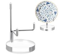 SynHHergyx Adjustable Metal Arm Display Stand Easel with Round Acrylic Base Small Display Easel Holder for Crystal Seashell Geodes Rock Small Collection (Silver, 2 x 2 x 3 Inch)
