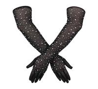 SynHHergyx Rhinestone Sheer Gloves Women Black Long Gloves Mesh Gloves Elbow Length Gloves for Party Opera Rave Halloween Evening Costumes