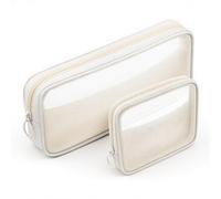 SynHHergyx Small Clear Makeup Bag, 2 Pcs Beige Mesh Makeup Brush Bag Portable Travel Cosmetic Organizer Pouch Mini Lipstick Case with Zipper for Women Home Travel Cosmetic Storage (Medium, Small)