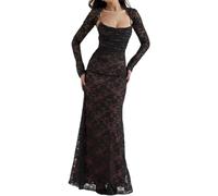 SYNHSWHN Dress Maxi 2-Piece Corset Capelet Floral Soft Mesh Sexy Evening Dress, Shawl Drawstring Lace Corset Maxi