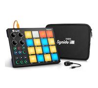 Synido TempoPAD MIDI Drum Controller, 16 RGB Backlit Beat Pads, 4 Assignable Knobs, USB Portable Music Production, Black