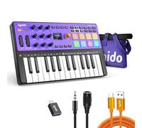 Synido USB C MIDI Controller Keyboard 25 Keys Wireless Connection Rechargeable with 8 Velocity RGB Pads, OLED Screen, MIDI In/Out/Thru, Professional MIDI Keyboard for Music Production, TempoKEY W25