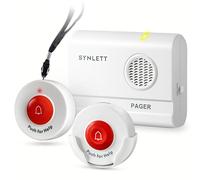 SYNLETT Caregiver Pager 2 Wireless Call Buttons for Elderly Monitoring SOS Alert System Portable Alarm for Nurse Call Seniors Patients Emergency Home