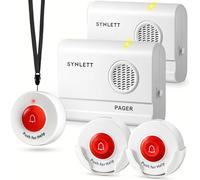 SYNLETT Caregiver Pager Wireless Nurse Call Button for Elderly Monitoring SOS Alert System Portable Alarm Call Bell for Home Care Seniors Patients Emergency 3 Call Buttons 2 Pagers