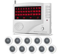 SYNLETT Wireless Calling System, Caregiver Pager for Nurses Station, 10 Call Buttons with 1 Monitoring Unit for Emergency, Patients Seniors Clinic, 7 Languages Alert, White
