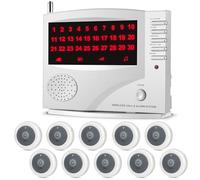 SYNLETT Wireless Calling System, Caregiver Pager for Nurses Station, 10 Waterproof Call Buttons with 1 Monitoring Unit for Emergency, Patients Seniors Clinic, 7 Languages Alert, White