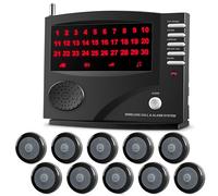 SYNLETT Wireless Calling System Nurse Call System Caregiver Pager for Restaurant Clinic Nursing Home 7 Languages 8 Alert Tones, 10 Call Buttons and 1 Monitoring Unit for Patients Seniors, Black