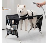 Synlghapse Foldable Dog Bath Stand & Pet Grooming Hammock，Black