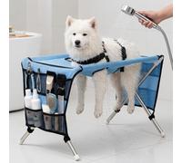 Synlghapse Foldable Dog Bath Stand & Pet Grooming Hammock，Blue