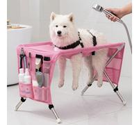 Synlghapse Foldable Dog Bath Stand & Pet Grooming Hammock，Pink