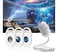 Synlghapse HD Smart Dynamic 5D Holographic Night Light Projector, 2-in-1 Galaxy Star Projector Light with 3/6/12/24 Sliding Projection Films, Plug-and-Play, 360° Adjustable, USB Powered，White：3 Films