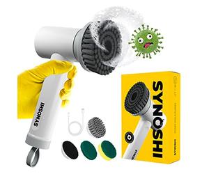 Synoshi Power Spin Scrubber Cordless, Electric Scrubber, Electric Cleaning Brush 3 Replaceable Heads, 2 Speeds, Perfect for Bathroom, Floor, Scrubbing Brush for Household