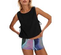 synound Cotton Linen Crop Top for Women Summer Tank Tops Sleeveless Split Tie Side Boxy Cropped Casual Loose Going Out Vest, Black, M