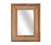 Synovana Boho Rattan Wall Mirror Wooden Framed Rectangle Mirror Wood Decorative Farmhouse Hanging Mirror for Bathroom Vanity Entryway Living Room Home Wall Decor - 24.21" x 1.18" x 32.28"