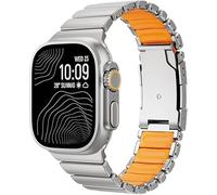 synsing Titanium Watch Strap for Apple Watch Ultra 3/21 49 mm, Hybrid Silicone Lining & Secure Clasp, Adjustable, Lightweight Metal Strap, Non-Slip, No Pulling on the Hair, 49mm, Titanium