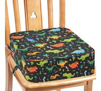 SYNTAXHO Booster Seat Dining Chair - Cartoon Canvas Washable 4 Straps Kids Booster Seat for Dining Table, Portable Travel Increasing Cushion, Dinosaur-Black