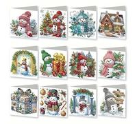 Syntego 12pcs DIY Snowman Christmas Card Kits for Adults | 5D Diamond Painting Holiday Greetings Cards Set for Craft Projects, Festive Gift Tags, Handmade Decoration, and Seasonal Card Making