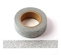 Syntego 2 Rolls Glitter Washi Tape Decorative Craft Self Adhesive Stick On Sticky Glitter Trim 15mm x 5 Meters (Silver)