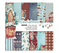 Syntego 24 Sheets, 12 Designs Artistic Christmas Decorative Acid Free Scrapbook Paper Set 160gsm,Single Sided 15.2cm x 15.2cm (6in x 6in)