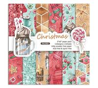 Syntego 24 Sheets, 12 Designs Cute Christmas Decorative Acid Free Scrapbook Paper Set 160gsm,Single Sided 15.2cm x 15.2cm (6in x 6in)