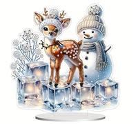 Syntego 5D DIY Diamond Painting Christmas Decoration Kit I Crystal Rhinestone Acrylic Tabletop Ornament I for Adults & Beginners I Easy to Use & Perfect for Art Lovers (Snowman and Reindeer 2)