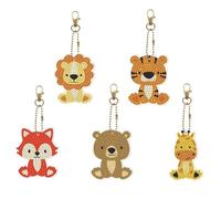 Syntego 5pcs 5D DIY Assorted Cute Animal Diamond Painting Keyrings/Keychains Kit for Adults Double Sided Rhinestone Craft Pendant