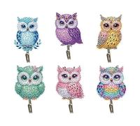 Syntego 6pcs 5D DIY Assorted Owl Wall Hooks | Diamond Painting Kit for Adults | Rhinestone | Decorative Wall Hook Craft for Adults | Owl Rhinestone Hook Set for Home Decor, Gifts, Ornament Art